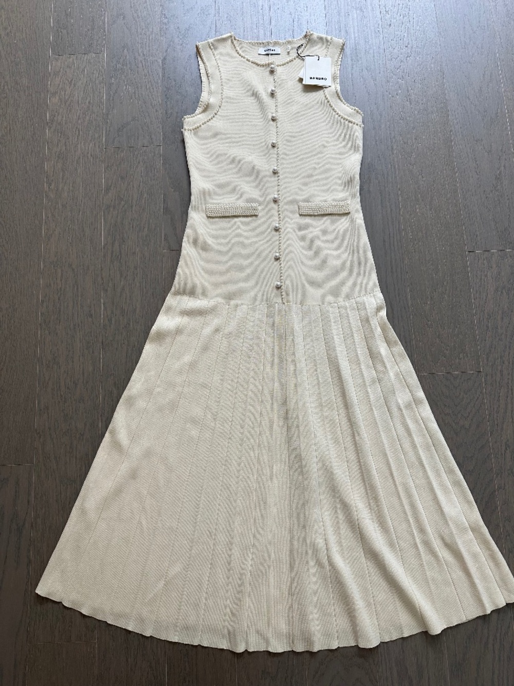Sandro Naima Ivory Cream Pearl Knit Pleated Dress With Tags FR 36 = Small - Picture 2 of 11